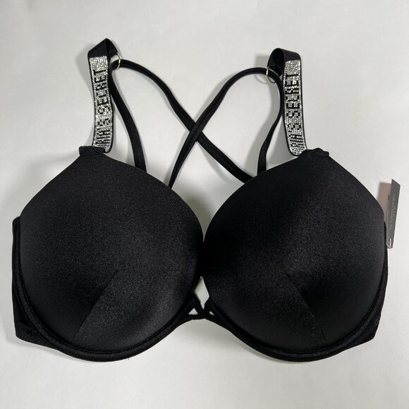 Victoria Secret 32C S Bombshell Push Up Top Bikini Set Shine Strap LOGO Black - Picture 9 of 15